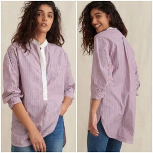 Alex Mill, New, Red Stripe Shirttail Cotton Poplin Popover Tunic Top, Size Small